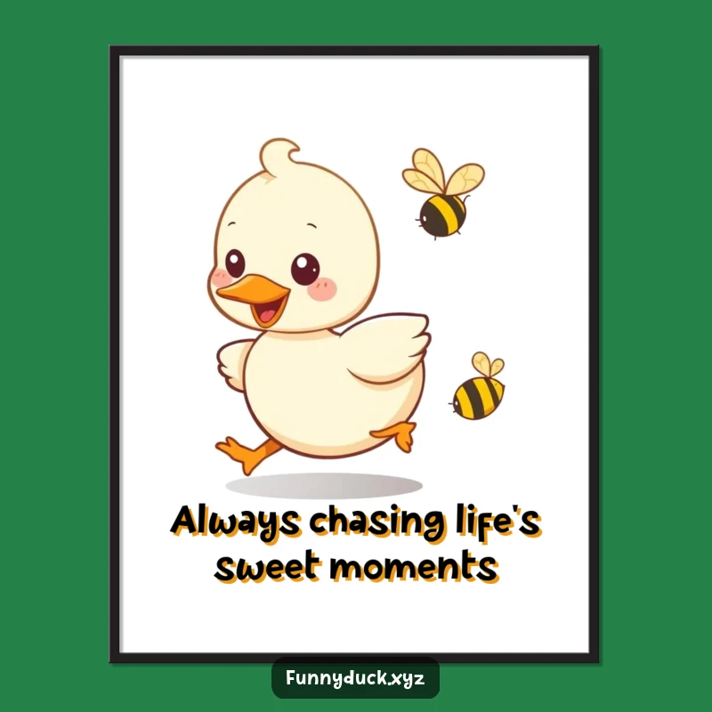 Free Printable Wall Art: Funny Kawaii Duck Bee Chase, Downloadable Art