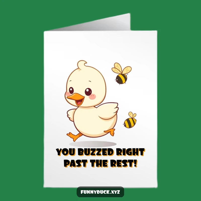 Free Printable Congrats Card: Kawaii Duck Chases Success Bee!