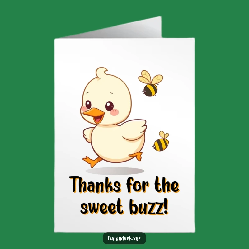 Free Printable Thank You Card: Funny Kawaii Duck Chases Bee Thanks!